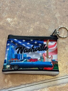 Nashville Tennessee zippered keychain coin money change bag double sided